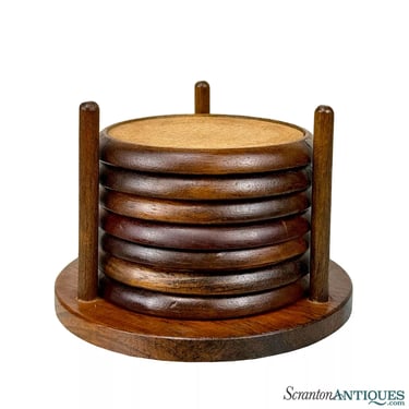 Mid-Century Modern Walnut Barware Drink Coasters - Set of 8