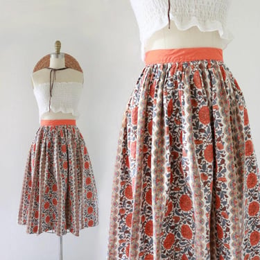 full marigold skirt - 28 - vintage 60s autumnal orange fall womens size 6 small floral flowers cute cottage cottagecore 