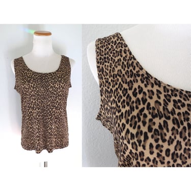 Vintage Leopard Tank Top - 90s Stretchy Animal Print Sleeveless Blouse - Size Small 