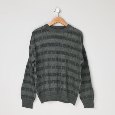 Vintage 90s Gray-Green Checkered Sweater - 