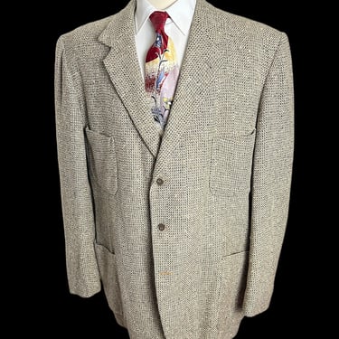 Vintage 1940s Wool DONEGAL TWEED Sport Coat ~ size 46 Long ~ jacket / blazer ~ Patch Pockets ~ Union Made 