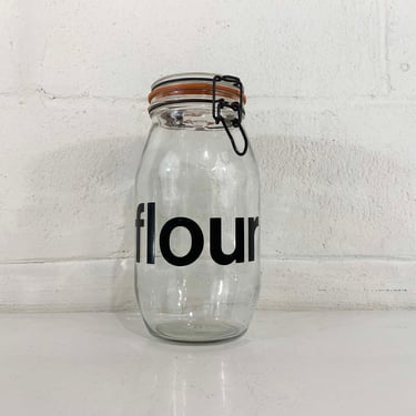 Vintage Glass Kitchen Canister MCM Typography Flour Baking Storage 2 Liter Triomphe France Hermetic Seal Top Metal Wire Bale 