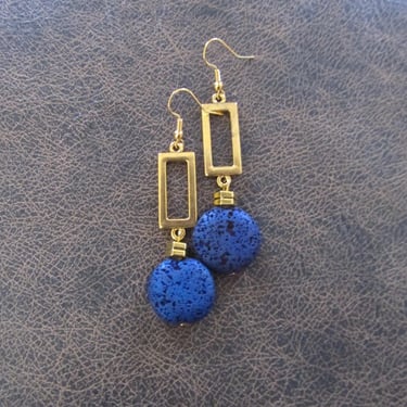 Blue stone and gold modern earrings 