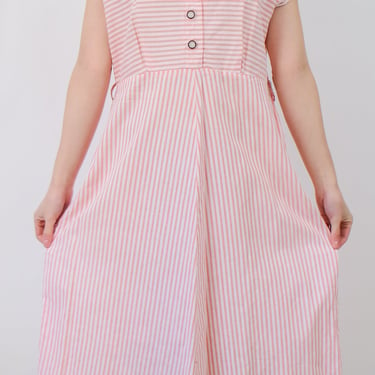 1950s Penny’s Dan River Fabric Pinstriped Pink and White Cotton Shirtdress