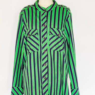 1970s Blouse Striped Cotton Top XL 