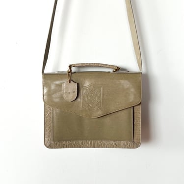 1980s Tan faux Leather Briefcase Crossbody Bag
