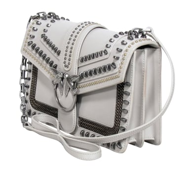 Pinko - Grey Leather Stud Embellished Crossbody Bag