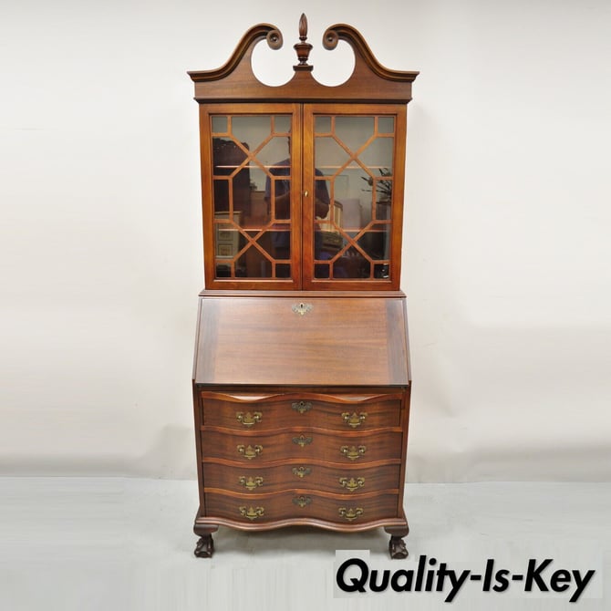 Maddox Mahogany Chippendale Style Ball and Claw Secretary Desk Bookcase
