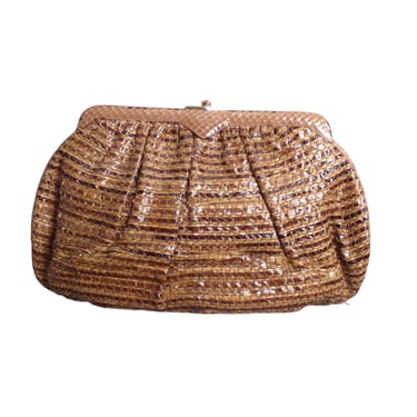 JUDITH LEIBER- 1980s Large Woven Leather Clutch