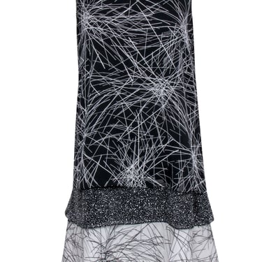 Diane von Furstenberg - Black & White Tiered Multi-Print Sleeveless Dress Sz M