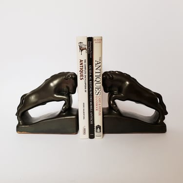 Art Deco Glazed Ceramic Book Holders / Pair / Decoration / Design Albert Piltz / Black Ceramic Bull Statue / Home Decor / 1930 / '30s 