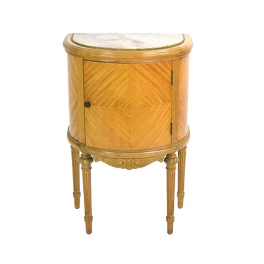 1920’s French Louis XVI Style Marble Top Satin Wood End Table Nightstand 