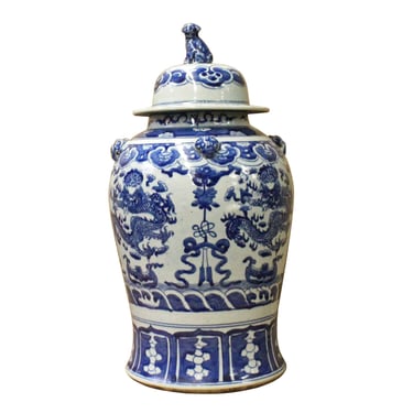 Chinese Blue & White Double Dragon Theme Porcelain Large General Jar cs3593E 