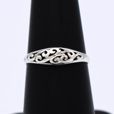 70's sterling vines size 6.5 graduated hippie band, dainty open work 925 silver boho stacker ring 