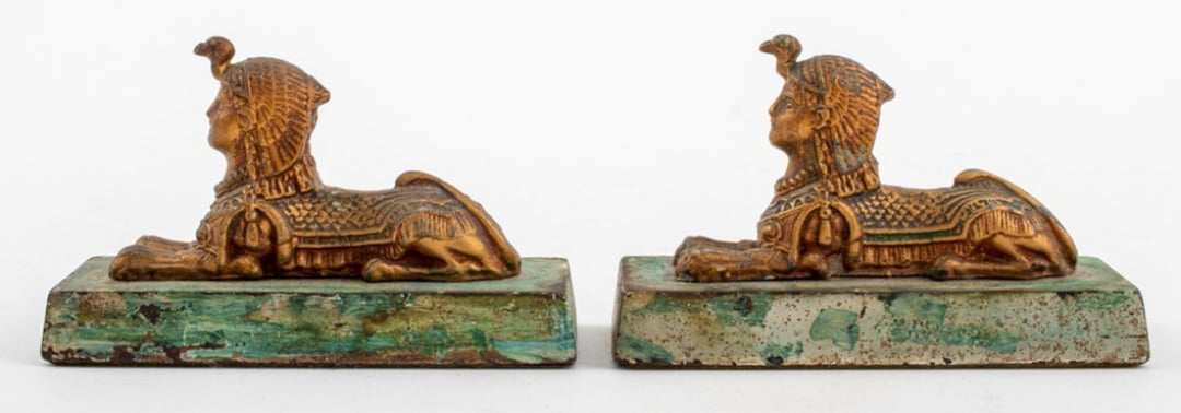 European Cold Painted Bronze Sphinx Sculptures, Pair | Showplace ...