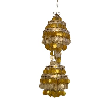 Mid century modern vintage shell hanging lamp chandelier brass 