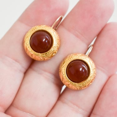 1990s Dark Red and Gold Dangle Earrings 