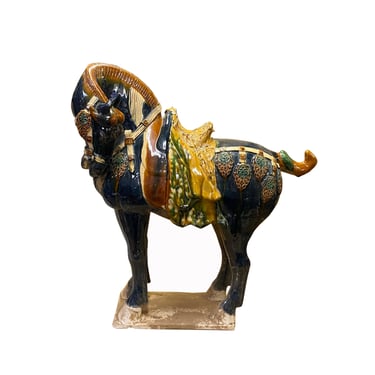 Chinese Distressed Black Color Glazed Ceramic Horse Figure ws2731E 