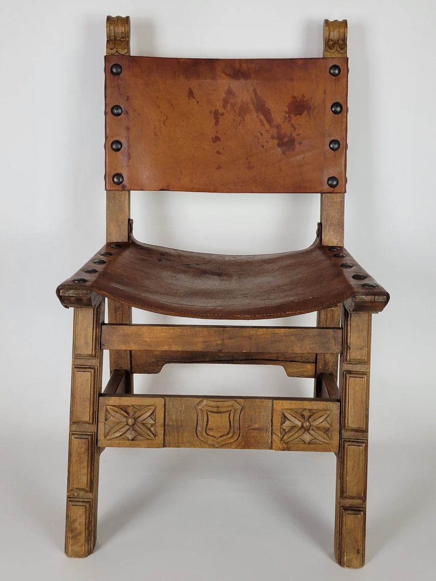 Spanish Revival Leather Upholstered Chair Wishbone Reserve