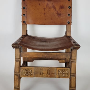 Spanish Revival Leather Upholstered Chair
