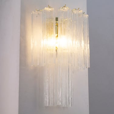 Large wall sconce with Murano glass decorated crystal color Made in Italy, vintage style wall lamp with logs 