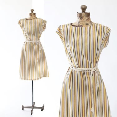 Vintage 60s yellow striped cotton dress 