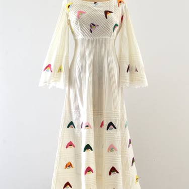 Vintage 70's Embroidered Pintuck Maxi Dress