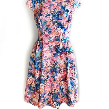 BETSEY JOHNSON size 14 Dress, Pink Floral, Fit & Flare, Vintage Dress, Medium Size, Summer Dress, Party Dress 