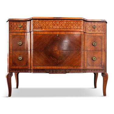 Italian Louis XVI Style with Intricate Marquetry Commode Imported by Slack &amp; Rassnick