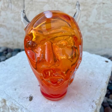 Orange Devil Head Art Glass