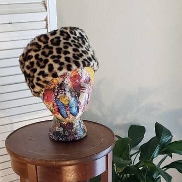 Glam Leopard Print Hat, Faux Fur, Pillbox Style, | Gab About  display picture 3