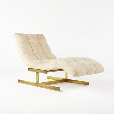 Milo Baughman Style Mid Century Brass Tufted Wave Chaise Lounge - mcm 