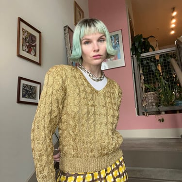 VTG 80s Lillie Rubin Beaded Metallic Cable Knit Sweater 