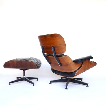 2nd Generation Eames Lounge Chair &amp; Ottoman in Brazilian Rosewood and Black Leather
