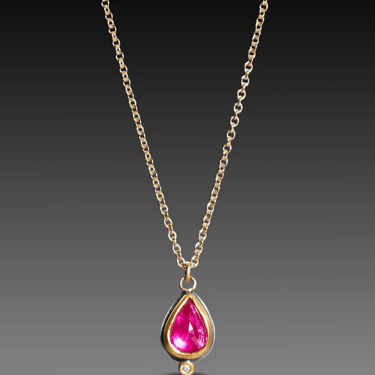 Ananda Khalsa | Rosecut Teardrop Ruby Necklace, 22kg Bezel + Diamond