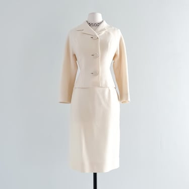 Gorgeous 1960's Ivory Wool Courthouse Wedding Suit by Gaynes / Sz S
