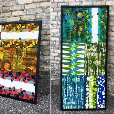 3 Art Panels Made With Vintage Textiles 