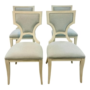 Modern Blue and Antique White Hourglass Dining Chairs Set of Four