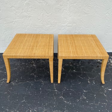 Set of 2 Rattan End Tables FREE SHIPPING Vintage Natural Woven Wicker Side Table Pair - Coastal Boho Chic Hollywood Regency MCM Furniture 