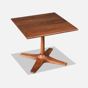 Mid-Century Modern Walnut Pedestal Side Table w\/ Star Base