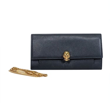 Alexander McQueen - Black Leather Clutch w/ Gold Skull Closure