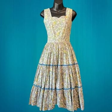 1940s novelty print dress vintage Venice and flowers fit and flare day dress small 