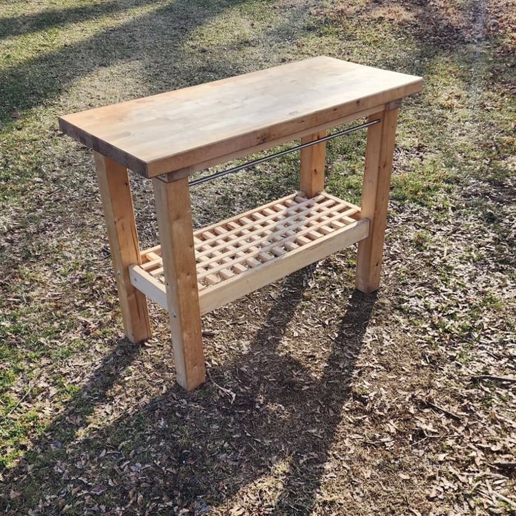 Wooden Butcher Block Kitchen Prep Island. With towel rack and removable bottom grate. 42x21x36" tall. 