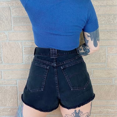 90's Black Denim Cut Off Jean Shorts / Size 28 