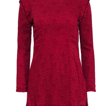 Cleobella - Red & Maroon Print Long Sleeve Tie Neck Dress Sz XS