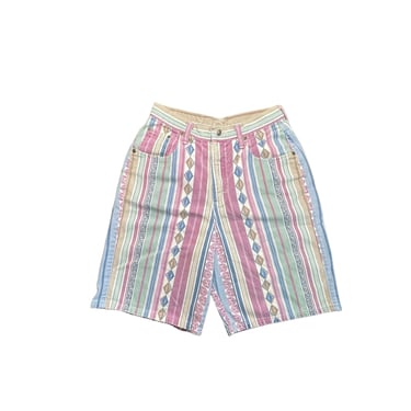 Vintage 90's Zena Pastel Pink Multicolored Striped Denim Shorts, High Rise, Size 10 