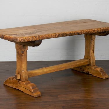 Mid 19th Century Country French Farmhouse Monastery Style Oak Trestle Dining Table 