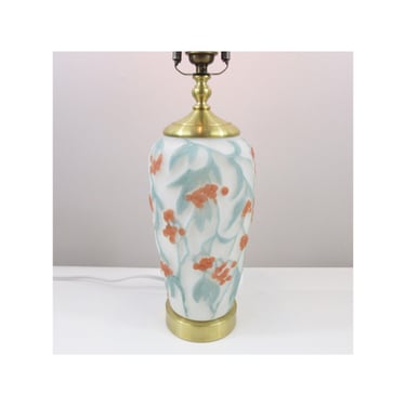 Refurbished Consolidated Bittersweet Lamp - Orange, Aqua on White Glass - Floral Lamp - 23