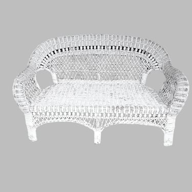 Childrens White Wicker 2 Seater Bench WM249-1