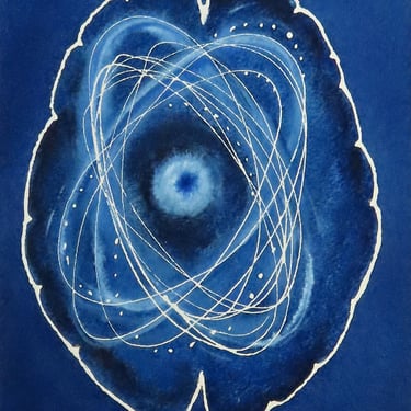 Cosmic Exploration Brain -  original watercolor painting - neuroscience art 